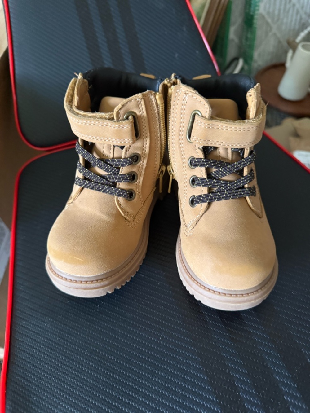wonder nation Tan Lace-Up Kids Boots with Side Zip